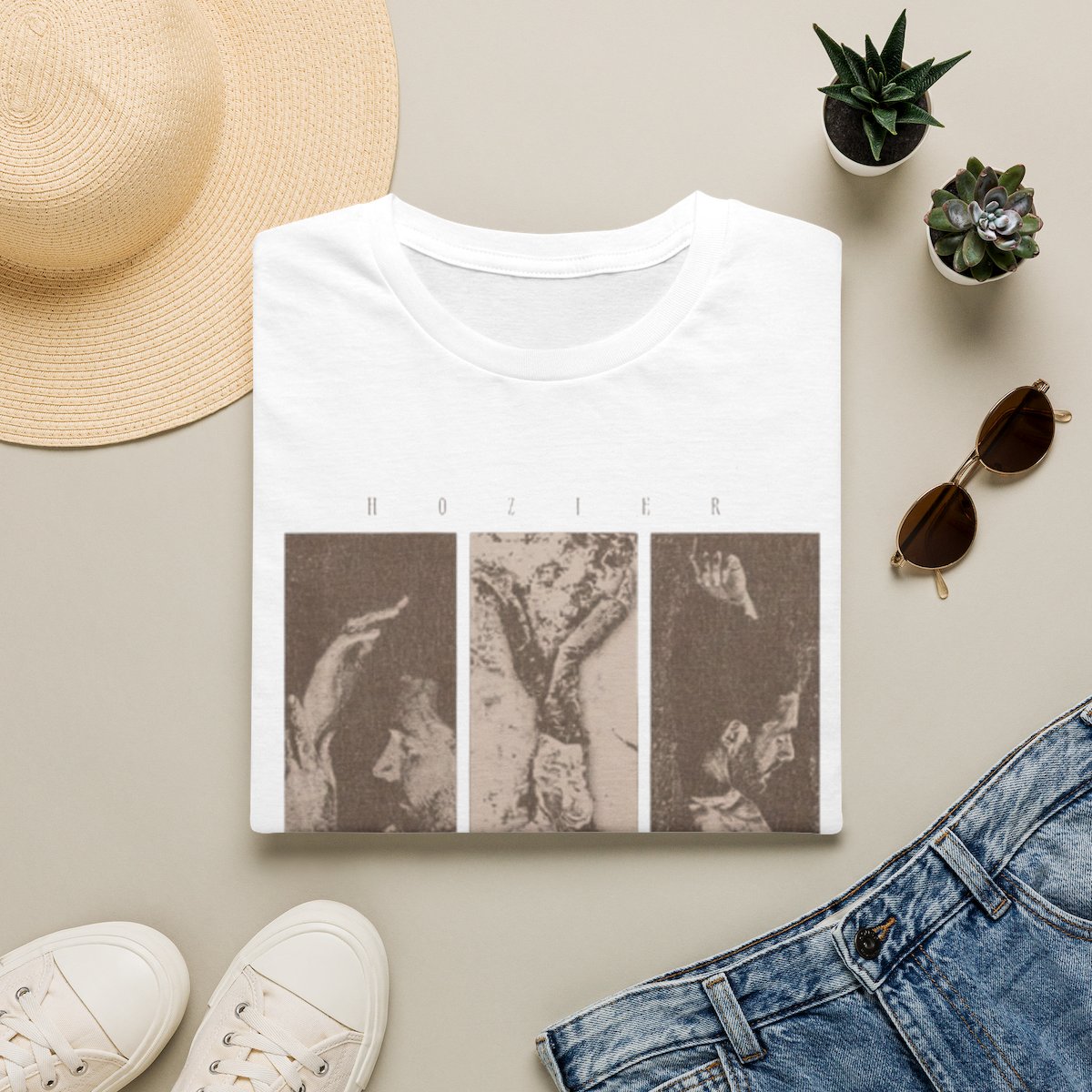 Abstract Triptych Art T-Shirt | Sepia Botanical Panels | Hozier Merch