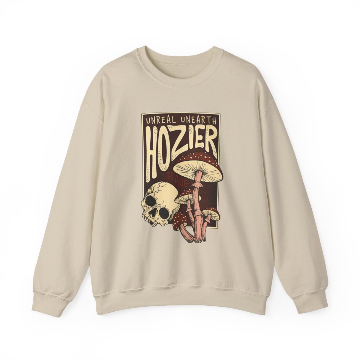 Hozier Mushroom Skull Crewneck Sweatshirt | Unreal Unearth Artwork | Hozier Merch - alternate angle 2, merchandise