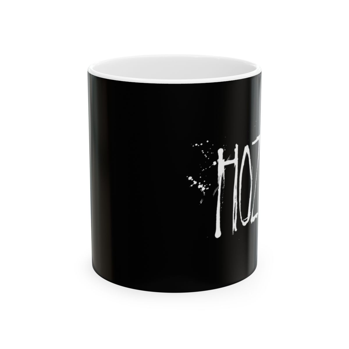 Hot Mess Mug | Black typography splatter ceramic coffee cup | Hozier Merch - alternate angle 1, merchandise