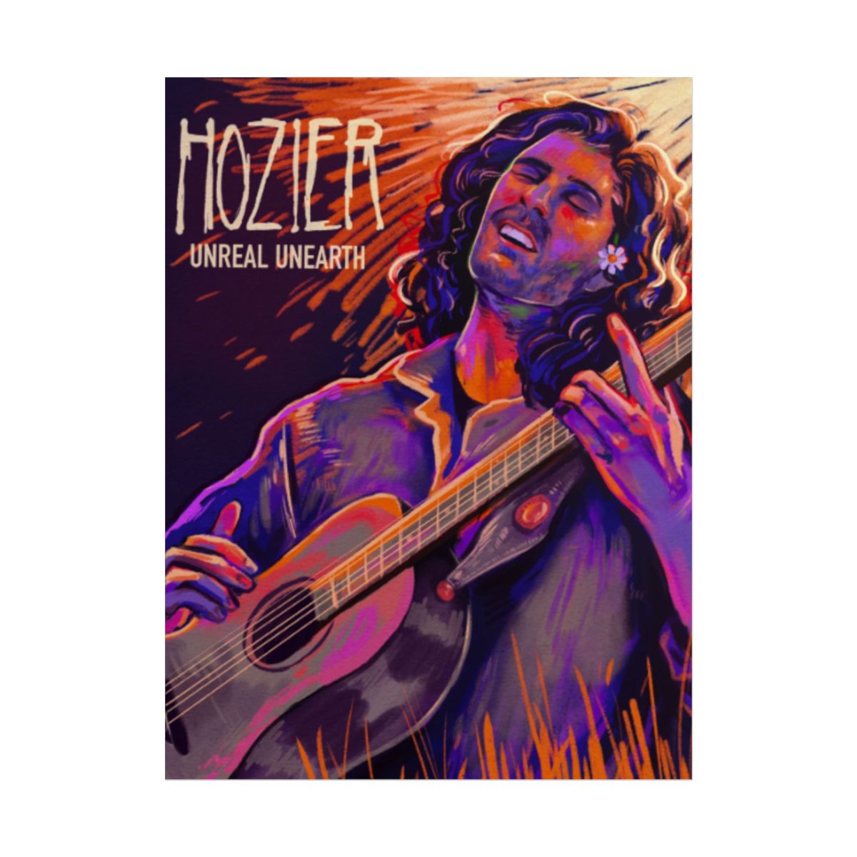 Hozier portrait Rolled Poster | Musician illustration, Unreal Unearth art | Hozier Merch - alternate angle 1, merchandise