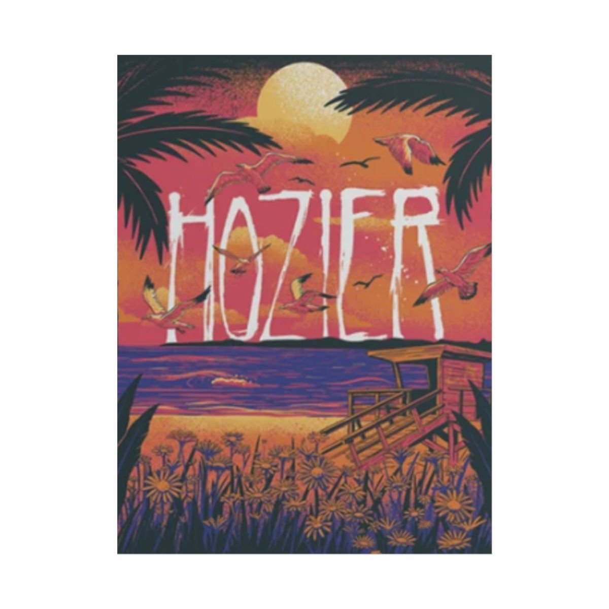 Hozier Sunset Beach Rolled Poster | Tropical Sunset Concert Art | Hozier Merch