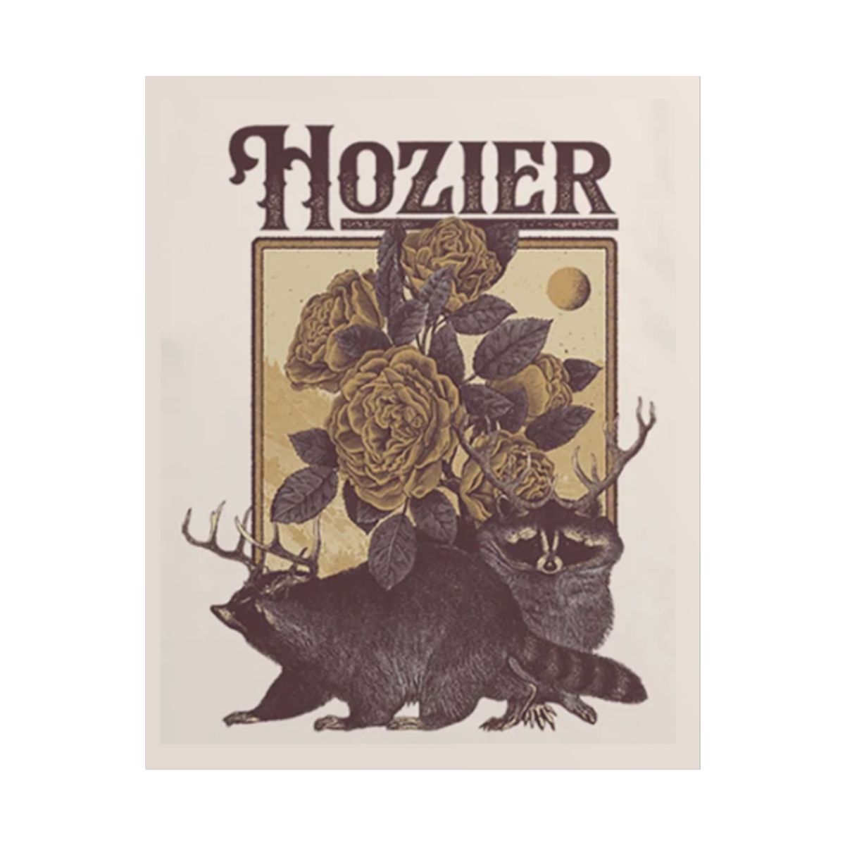 Floral Raccoon Illustration Rolled Poster | Vintage Rose Art Print | Hozier Merch
